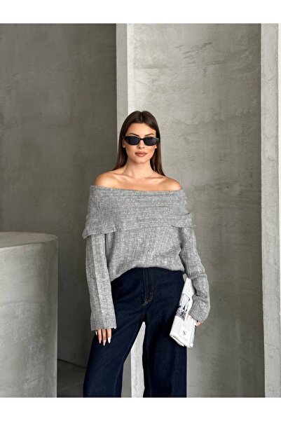 ZF BUTİK Schulterfreier, gefalteter Pullover