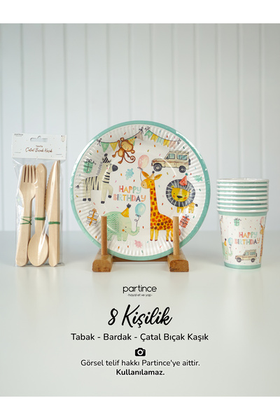 partince 8 Kişilik Safari Happy Birthday Tema Kullan At Karton Tabak Bardak Ç...