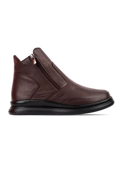 Lal Shoes & Bags Zozo Kadın Hakiki Deri Çift Fermuar Detaylı Bot-Kahverengi