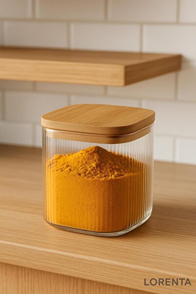 isra kristal Bambu Kapaklı Cam Kavanoz – Saklama Kabı, Kurabiye, Kahve ve Bah...