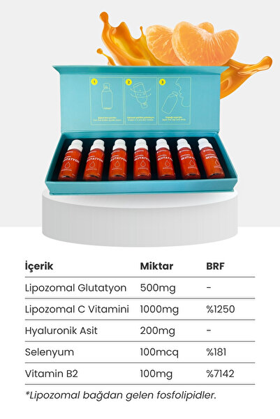 Cerenad Glutatyon, Lipozomal Glutatyon, Lipozomal C Vitamini, Hyaluronik Asit 20ml X 7 Shot Içilebilir