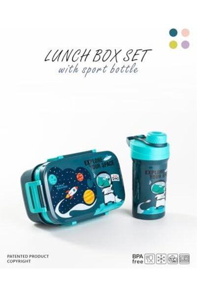 Twisoo Kids Space Lunch Box and Water Bottle Combo Set - 1800ml Leakproof 3-Compartment Lunchbox wit
