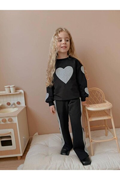 RAPAPA Καρδιά Κεντημένο Glitter Κοριτσίστικο Σετ Μπλουζάκι 2570 ΜΑΥΡΟ