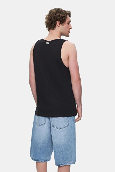 ECKO UNLTD Wilber Black Zero Sleeve Printed Loose Fit Men's Tshirt