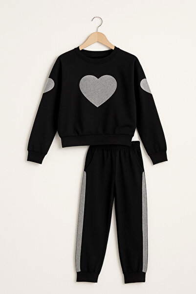 RAPAPA Καρδιά Κεντημένο Glitter Κοριτσίστικο Σετ Μπλουζάκι 2570 ΜΑΥΡΟ