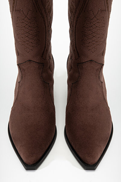 DENORA Καφέ ματ σουέτ μπότες καουμπόης με κέντημα