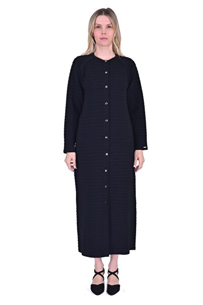 Invee İNVEE 5732 Nervürlü Siyah Triko Hırka