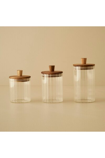 Bella Maison مجموعة برطمانات بياتريس مكونة من 3 قطع مع غطاء خشبي طبيعي