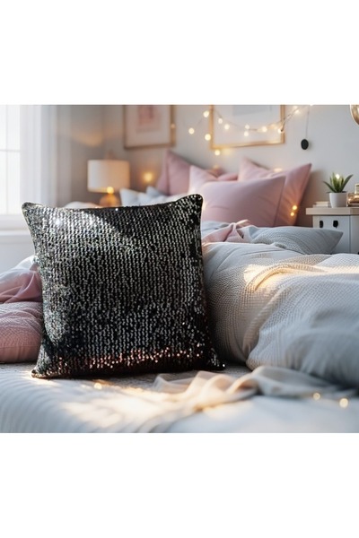 Muhtelif Siyah Pullu Dekoratif Kırlent