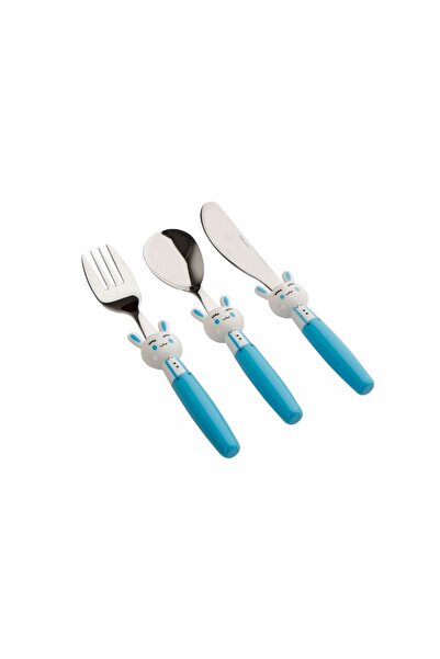 Porland Special 3-Piece Rabbit Figured Fork, Spoon and Knife Set for Children – Blue