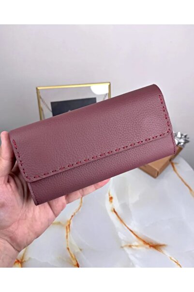Fil Deri Genuine Leather Women's Burgundy Color 2022 with Phone Compartment and Saraciye Stitching