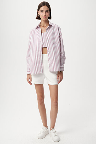 Allyco Çizgili Cepli Uzun Kol Regular Lila Gömlek