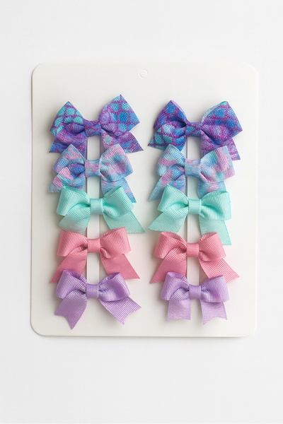 LOGO AKSESUAR Kız Çocuk Deniz Kızı Tasarım 10'lu Kurdele Fiyonk Klips Toka Set