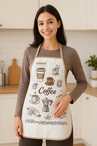 Rona Home Lavender and Coffee Patterned Kitchen Apron - Stylish, Washable, Durable Fabric, Trendy Design,