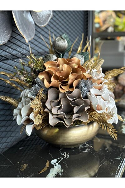 TASARIMHMODA Yapay Çiçek Aranjmalı Antik Yassı Vazo No:2