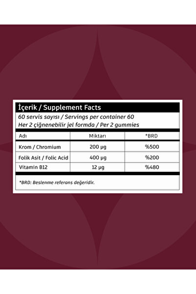 Calice 2'li SET Krom, Vitamin B12, Folik Asit ve Kolajen + Vitamin C Çiğnenebilir Gummy, Takviye Edici Gıda