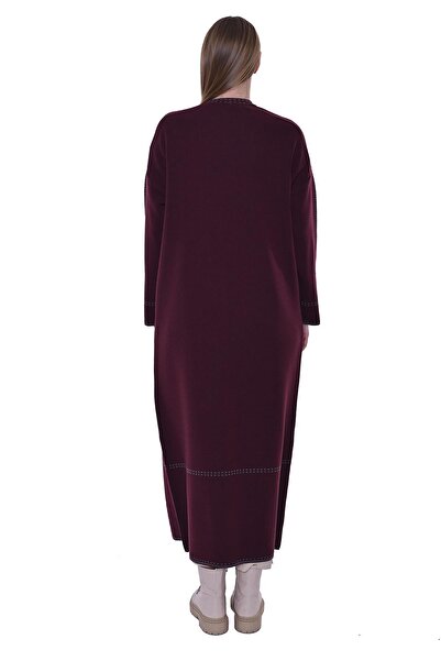 Invee 7083 Yün Karışımlı Uzun Hırka - Bordo