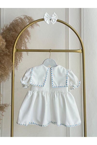 Hobidik Κοριτσάκι Παιδικό Ασπρόμαυρο Κρεπ Ύφασμα Μπλε Μαργαρίτα Δαντέλα Φόρεμα