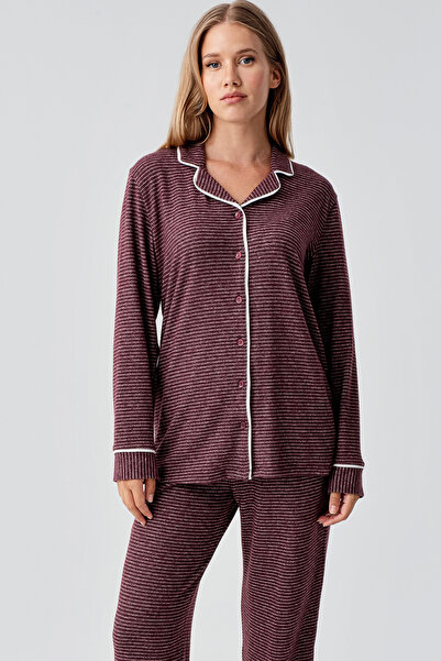 Artış Long Sleeve Buttoned Flexible Soft Textured Viscose Pajama Set