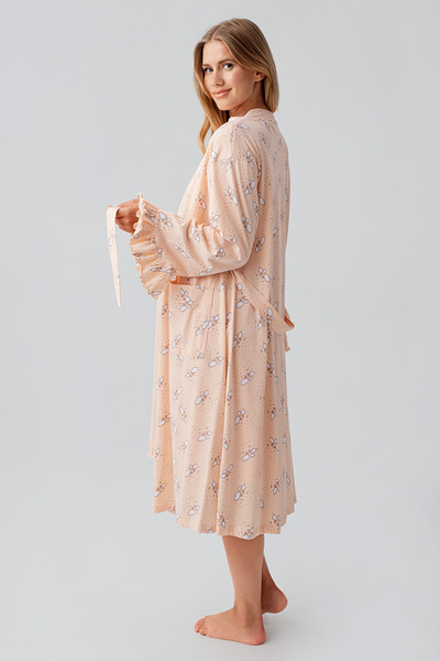 Artış Long Sleeve Patterned Stretchy Cotton Maternity Dressing Gown Nightgown Set