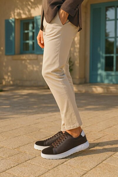 MEEGORA Men's Brown Genuine Leather & Suede Sneaker