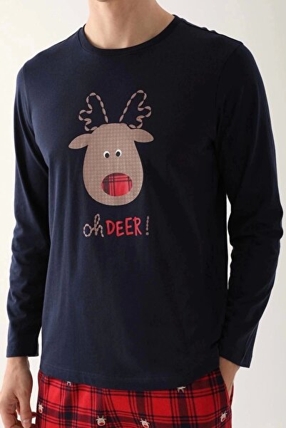 Arnetta Costum de pijama cu mânecă lungă pentru bărbați Deer Tiny bleumarin