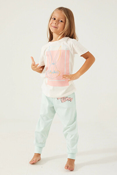 Looney Tunes بدلة بيجامة Sweet Female Duck أوف وايت للفتيات بأكمام قصيرة