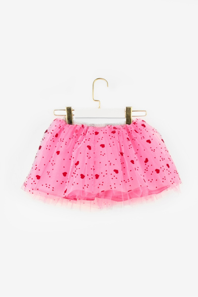 Le Mabelle Pink Heart Printed Girl's Tulle Skirt - Pauline