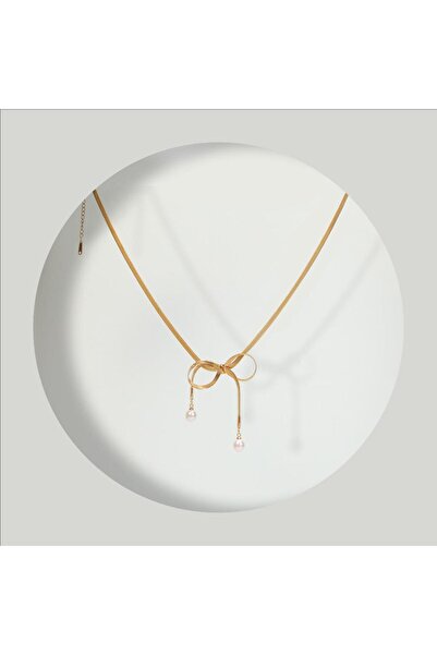 FOURSOLOS قلادة نسائية من الفولاذ، خرز مع شريط، لون ذهبي، رقم: 162