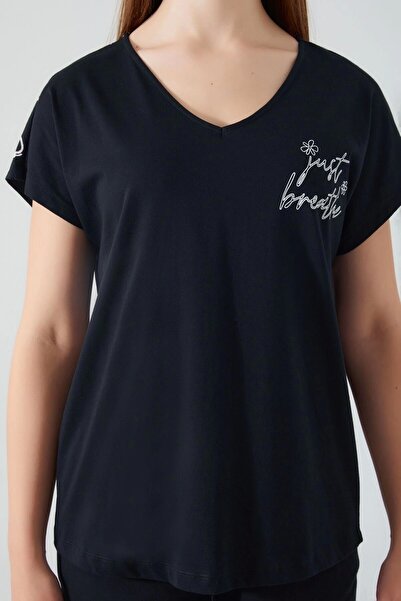 Arnetta Just Breathe Siyah Kadın Kısa Kol Pijama Takım