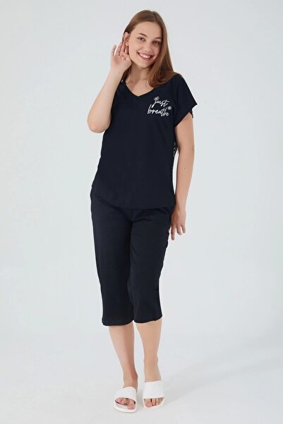 Arnetta Just Breathe Siyah Kadın Kısa Kol Pijama Takım