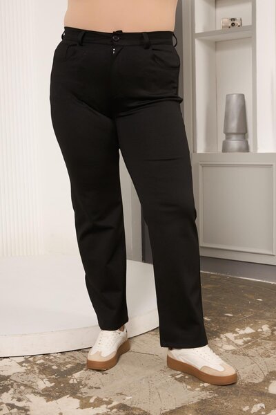 RMG Plus Size Pipe Leg Steel Knitted Trousers Black
