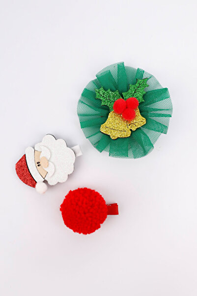 Le Mabelle Green Tulle Detailed Kokina Flower 3-Piece Clip Buckle Set