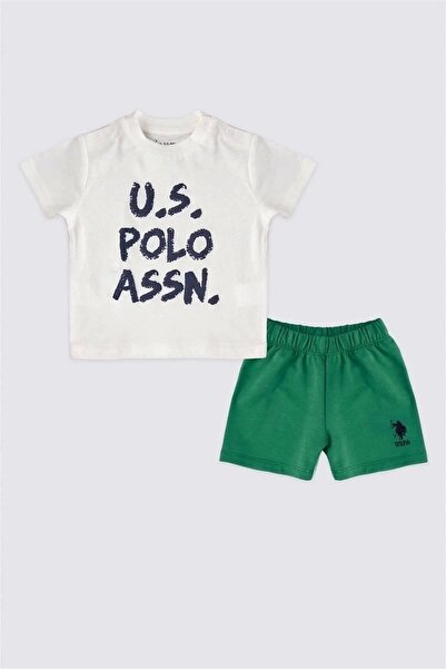 U.S. Polo Assn. طقم تيشيرت قصير الأكمام للأولاد الرضع، قطعتان، باللون الكريمي