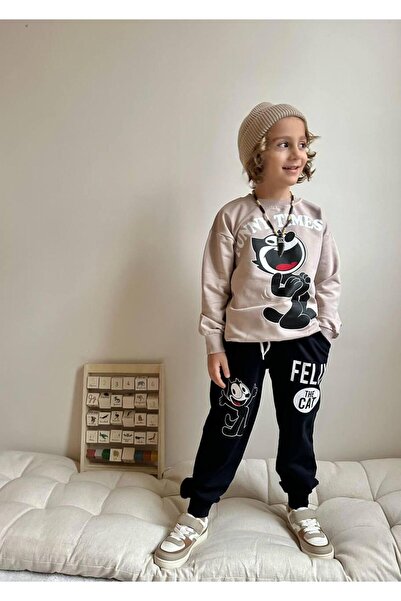 RAPAPA Boy's 2 Thread Bottom Top Tracksuit Set Vi̇zon 1666