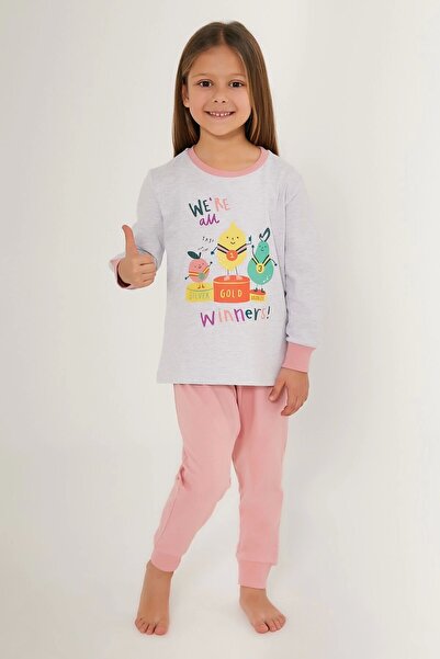 Rolypoly Winner Gray Girl's Long Sleeve Pajama Set