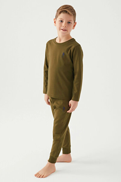 U.S. Polo Assn. Fiú khaki hosszú ujjú pizsama öltöny