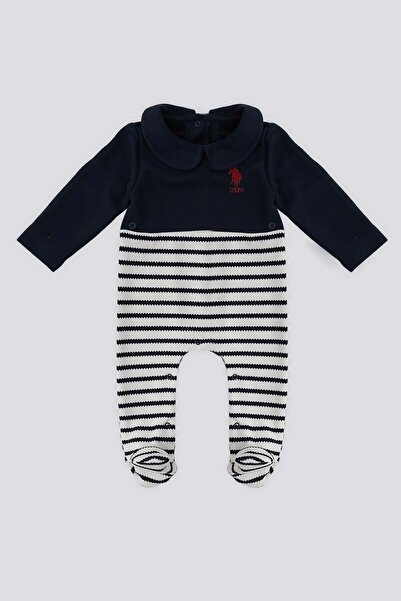 U.S. Polo Assn. U.S. Polo Assn Navy Blue Baby Jumpsuit with Button Detail Booties