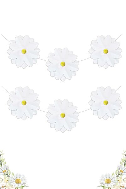 Le Mabelle White Daisy Themed Pompom Banner