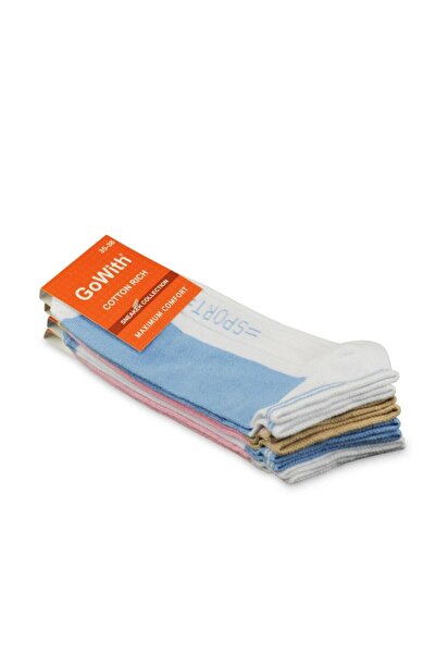 Go With 4'lü Pamuklu Spor Yumuşak Elastanlı Renkli Desenli Şık Kısa Kadın Patik Çorap 2130