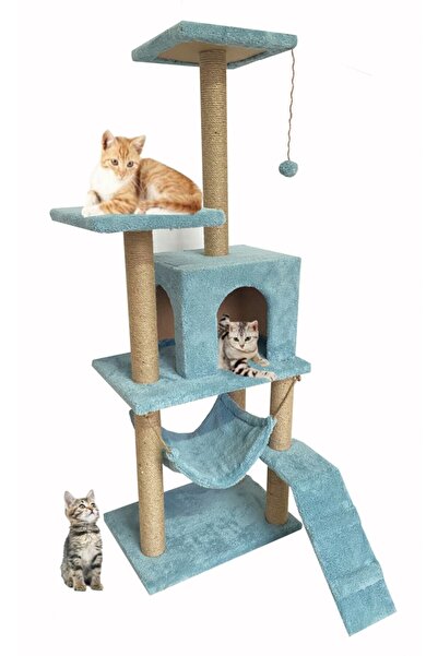 Nursoft B-07 Hamaklı Yuvalı Lüx Kedi Tırmalama Oyun Evi-turkuaz