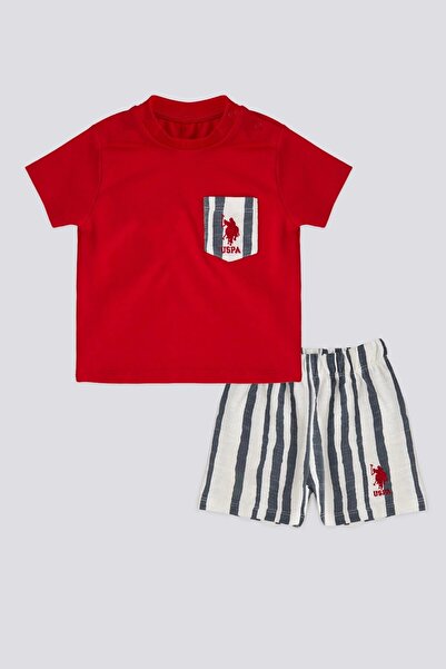 U.S. Polo Assn. بدلة طفل رضيع باللون الأحمر مرخصة من يو اس بولو اسن