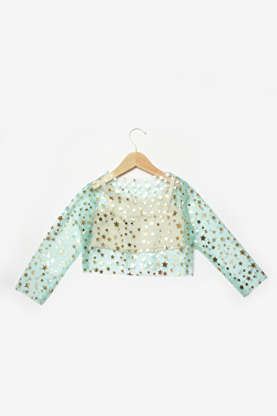 Le Mabelle Mint Starry Long Sleeve Girl's Crop Tulle