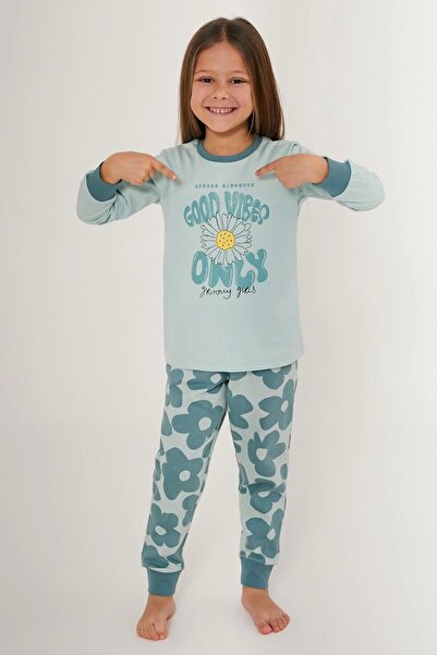 Rolypoly Good Vibes Only Su Yeşili Kız Çocuk Uzun Kol Pijama Takım