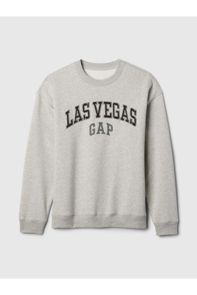 GAP Erkek Gri Logo Grafikli Relaxed Fleece Sweatshirt