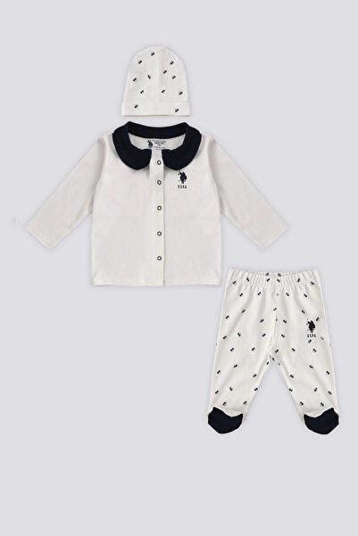 U.S. Polo Assn. U.S. Polo Assn Krem Çıtçıtlı Gömlek Yaka Patikli Alt Bebek 3L...