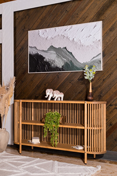 woodbaba Lathe Açık Ceviz Doğal Ahşap Konsol | Yuvarlak Hatlı Modern Tasarım ...