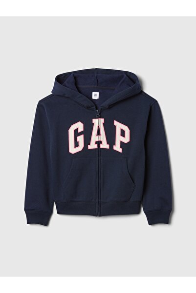 GAP Kız Çocuk Lacivert Logo Heritage Fermuarlı Sweatshirt