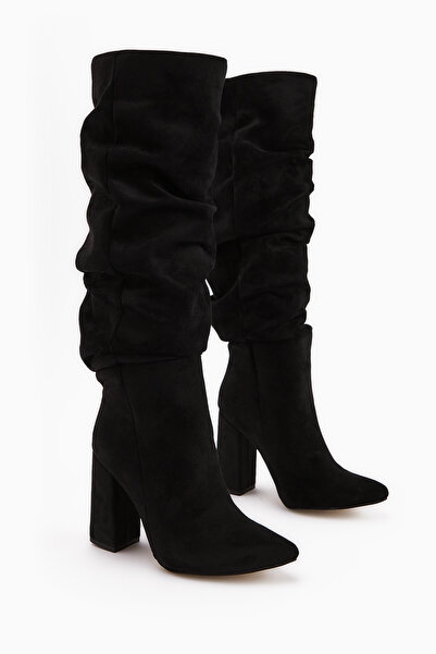 Limoya Γυναικείες μπότες Loren Black Suede Siveri με ψηλό τακούνι μέχρι το γόνατο