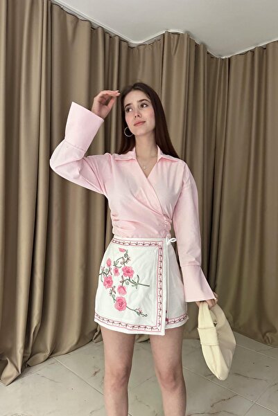 lizge giyim KRUVAZE YAKA BAĞLAMA DETAYLI GÖMLEK